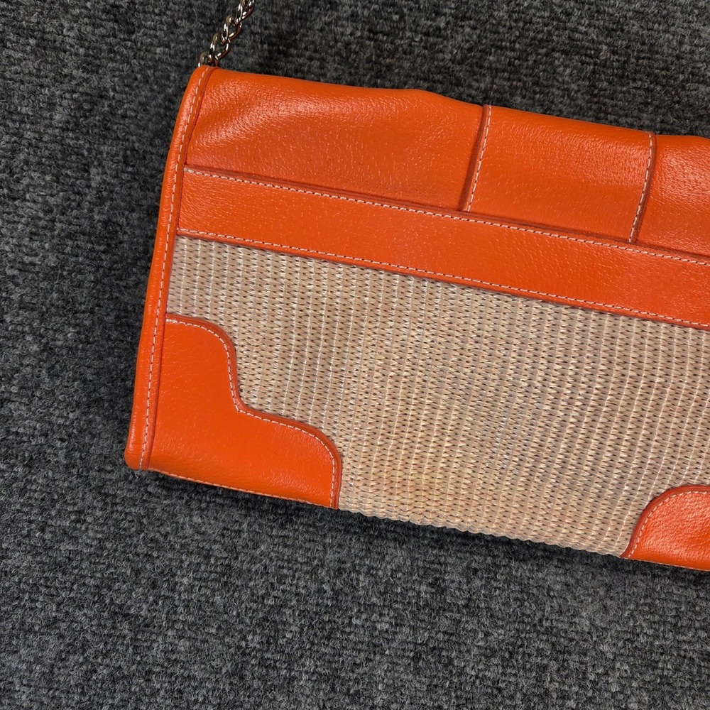 Woven Straw Chain & Faux Leather Envelope Clutch Shoulder Bag Chain Strap Raffia - Picture 10 of 14